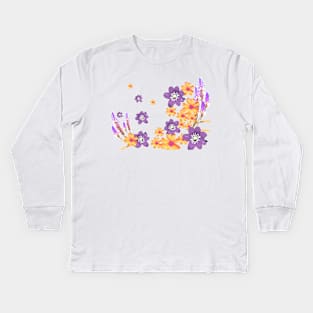 Flowers pattern spring cute violet yellow Kids Long Sleeve T-Shirt